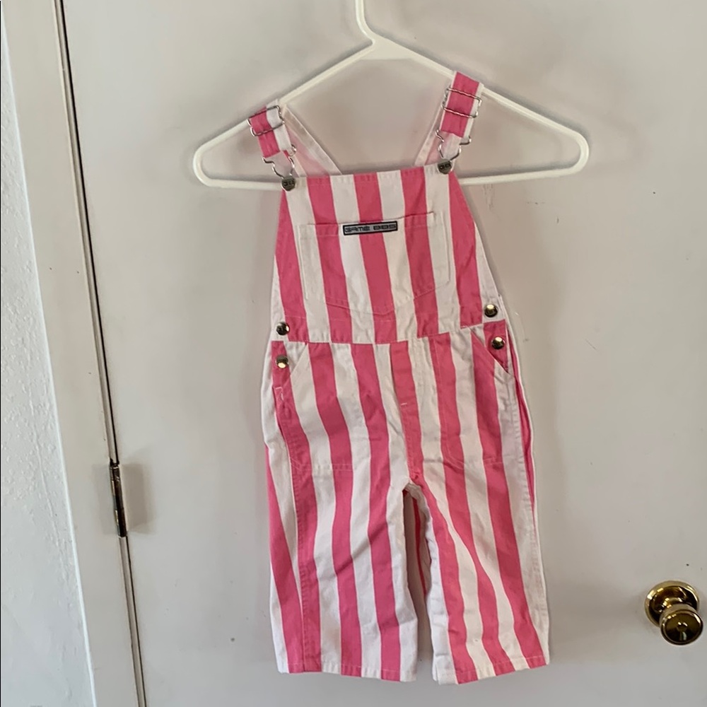 Game Bibs pink and white striped bib overalls Size 18 months